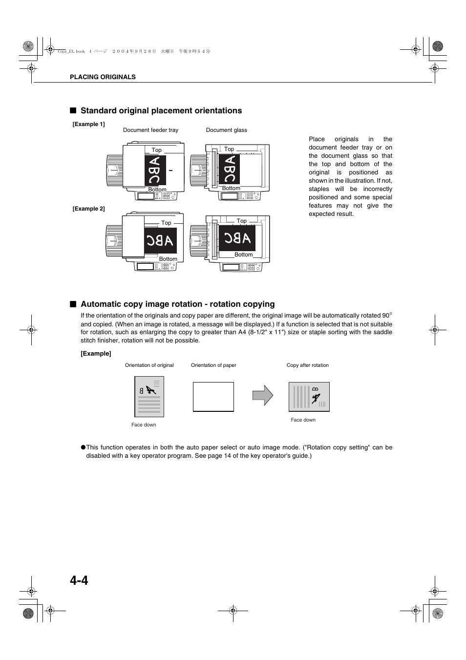 Standard original placement orientations, Automatic copy image rotation - rotation copying | Sharp AR-M451N User Manual | Page 84 / 188