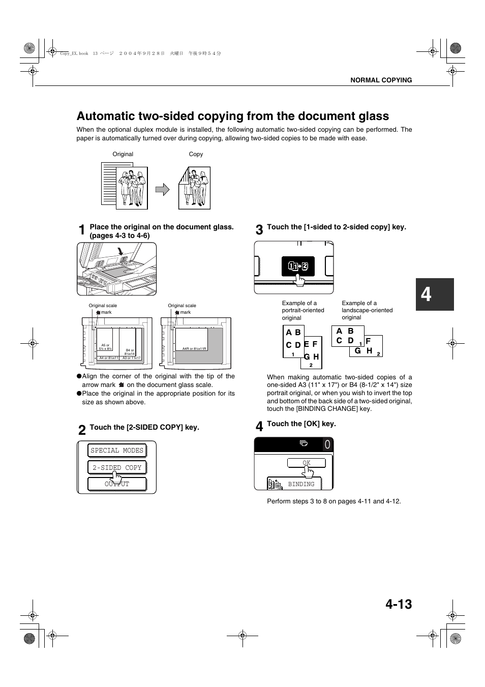 Automatic two-sided copying from the document, Glass | Sharp AR-M451N User Manual | Page 93 / 188