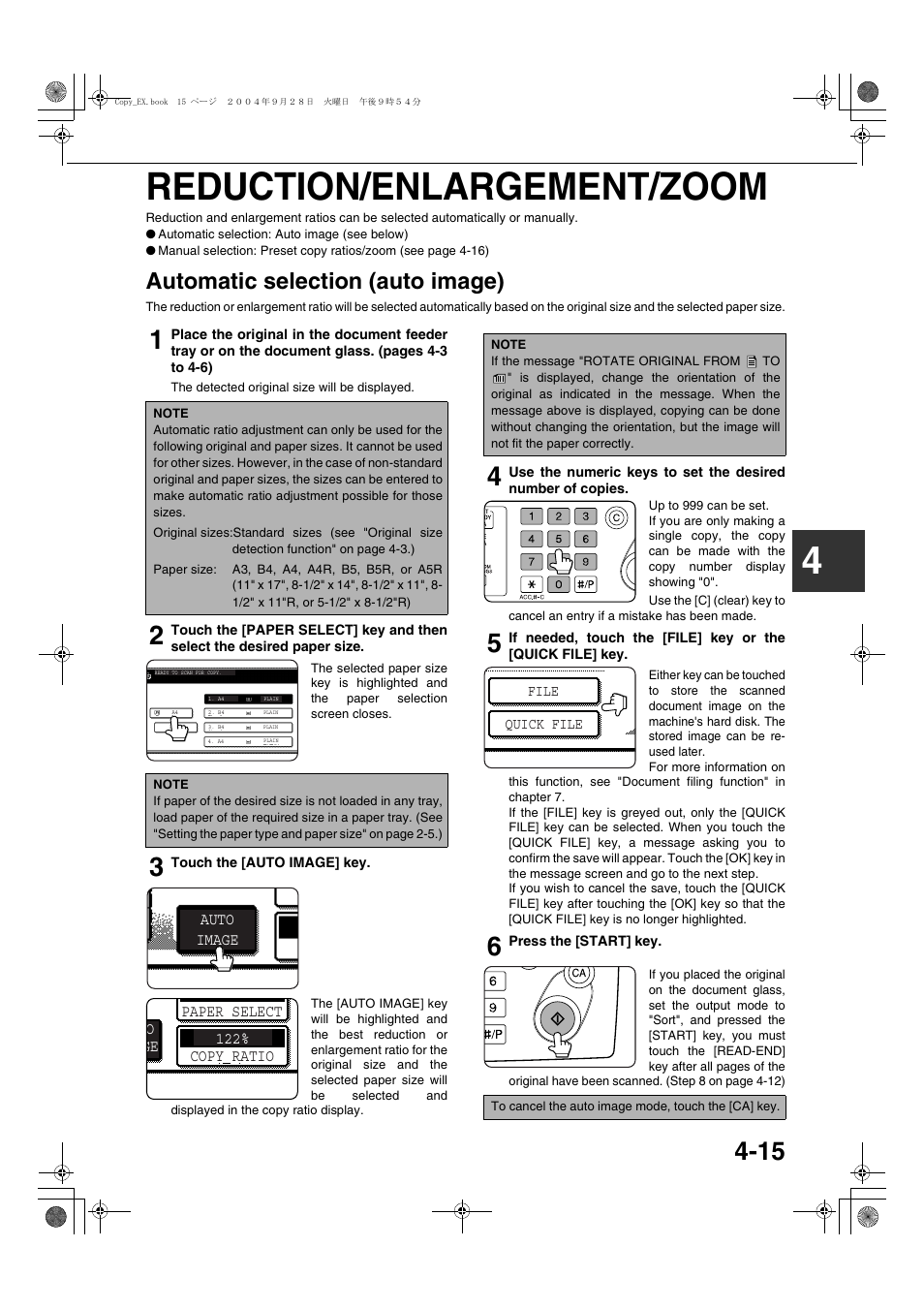 Reduction/enlargement/zoom, Automatic selection (auto image), 4reduction/enlargement/zoom | Sharp AR-M451N User Manual | Page 95 / 188