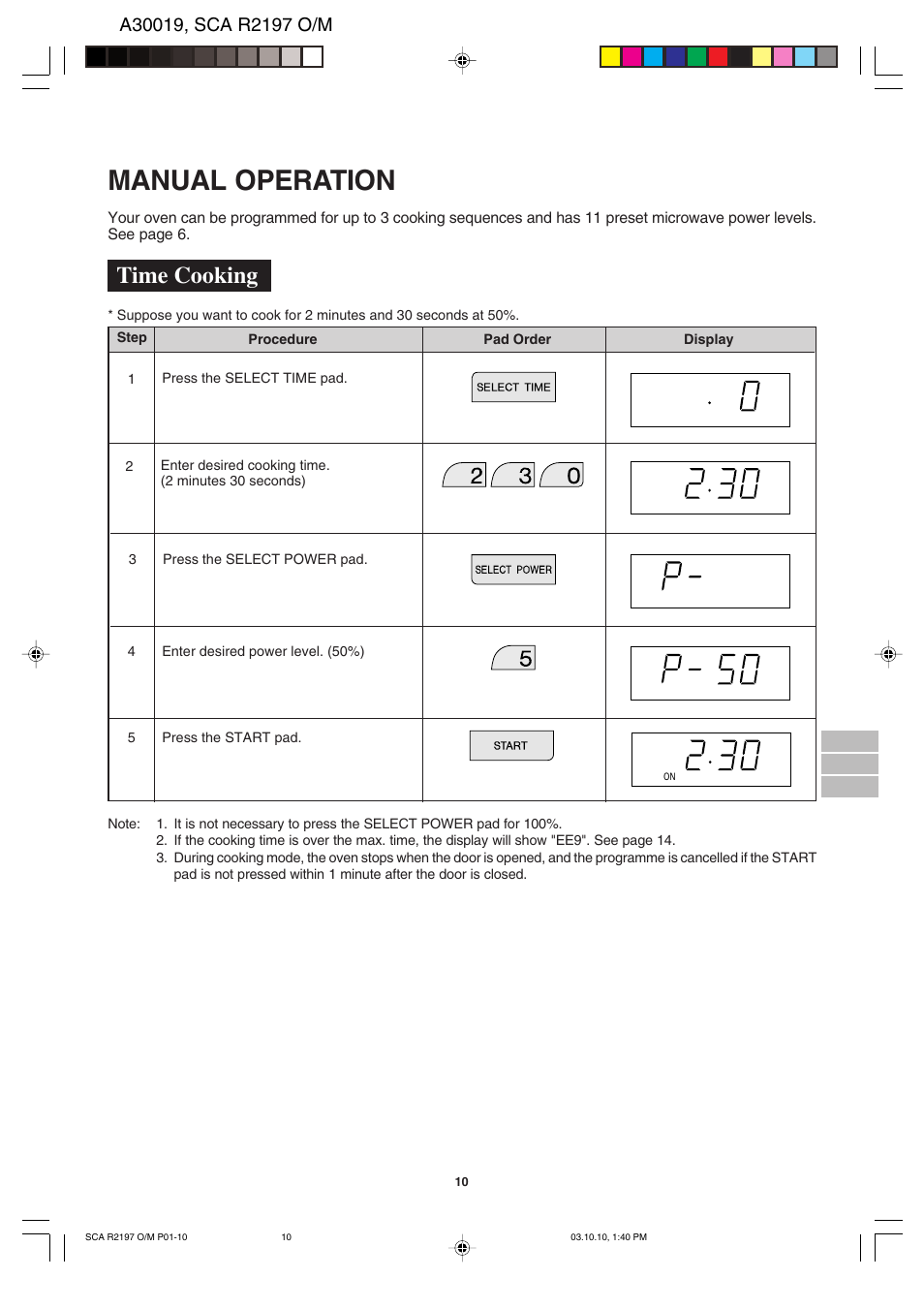 Manual operation, Time cooking | Sharp MODEL R-2197 User Manual | Page 11 / 20