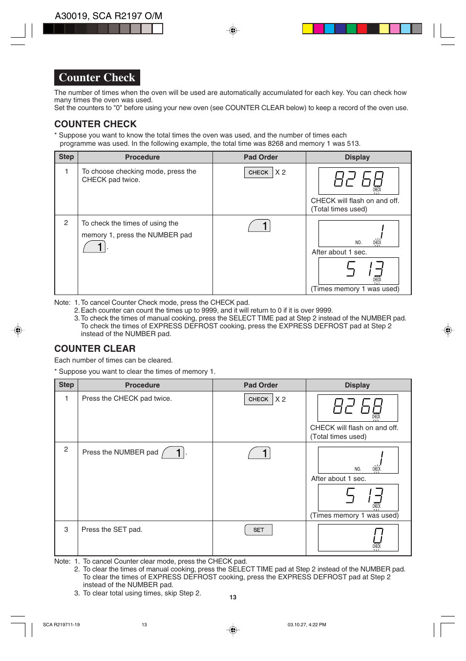 Counter check, Counter clear | Sharp MODEL R-2197 User Manual | Page 14 / 20
