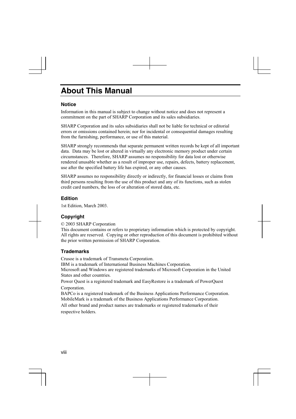 About this manual | Sharp PC-MM1 User Manual | Page 10 / 123