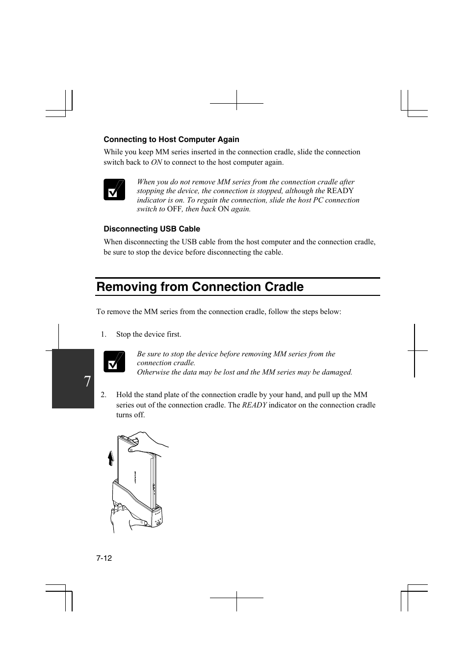 Removing from connection cradle | Sharp PC-MM1 User Manual | Page 102 / 123