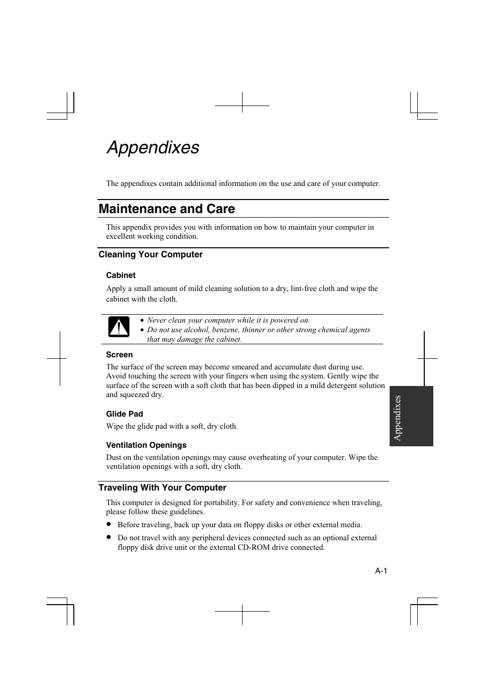 Appendixes, Maintenance and care | Sharp PC-MM1 User Manual | Page 105 / 123