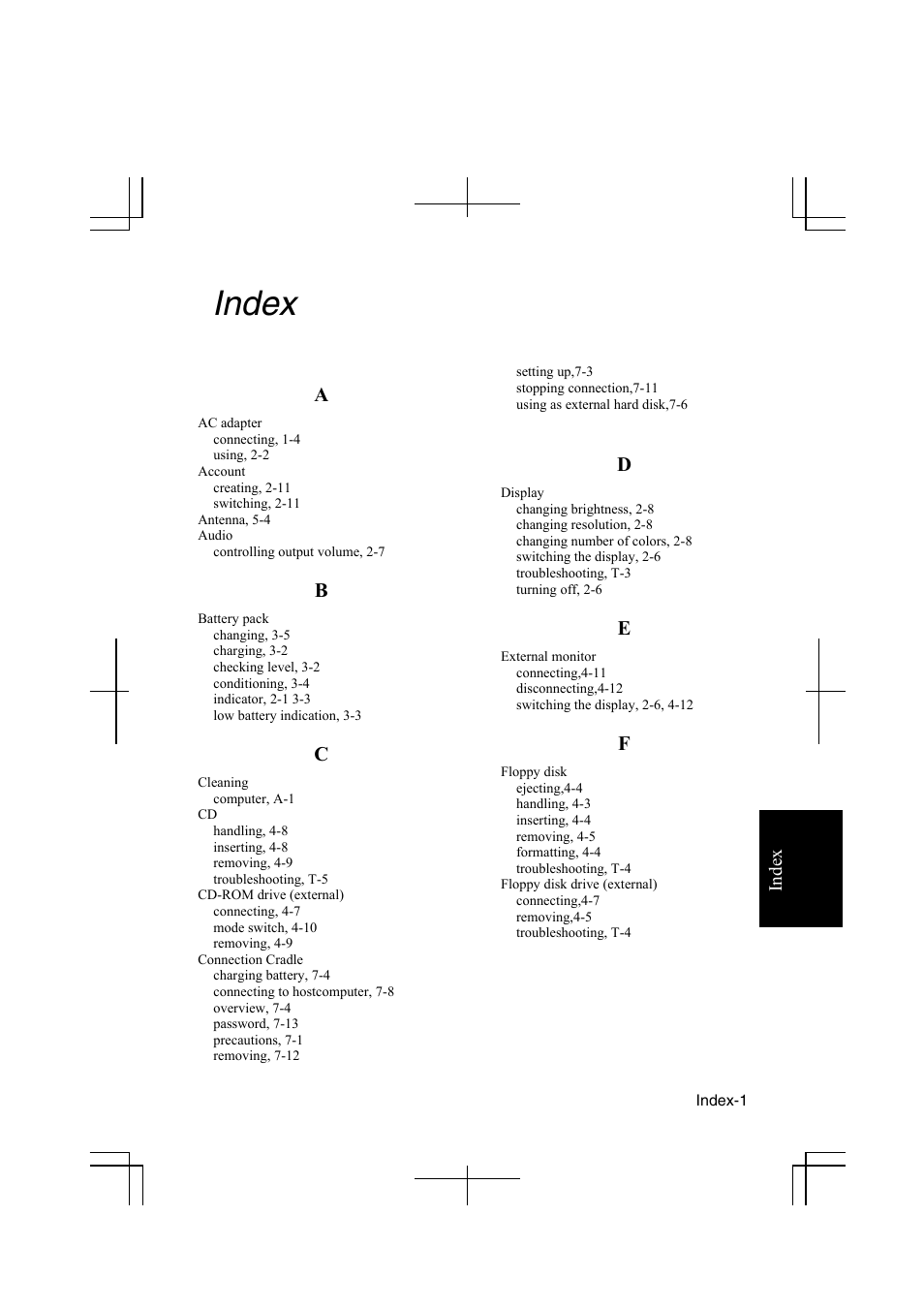 Index | Sharp PC-MM1 User Manual | Page 119 / 123