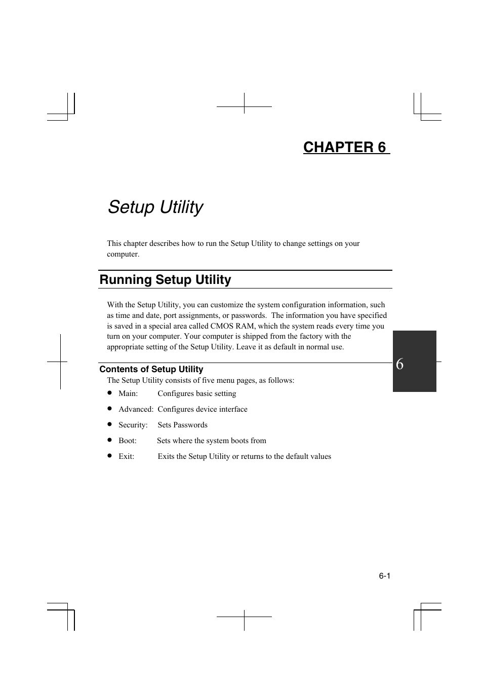 Setup utility, Running setup utility, Chapter 6 | Sharp PC-MM1 User Manual | Page 85 / 123