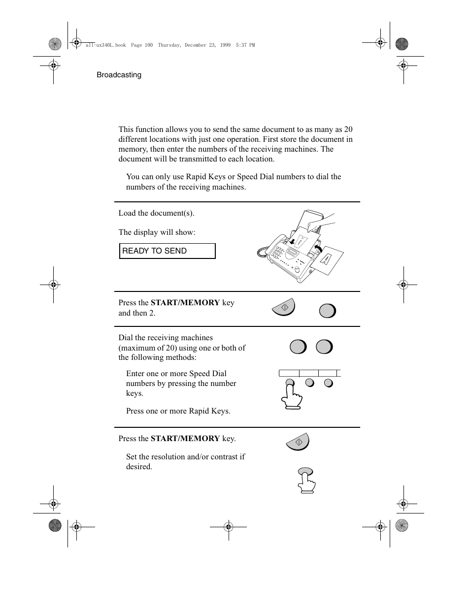 Broadcasting | Sharp UX-340L User Manual | Page 102 / 155