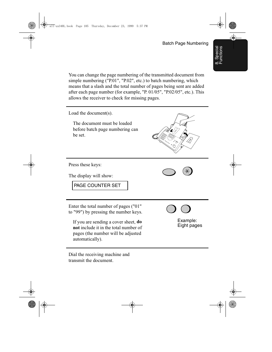 Batch page numbering | Sharp UX-340L User Manual | Page 107 / 155