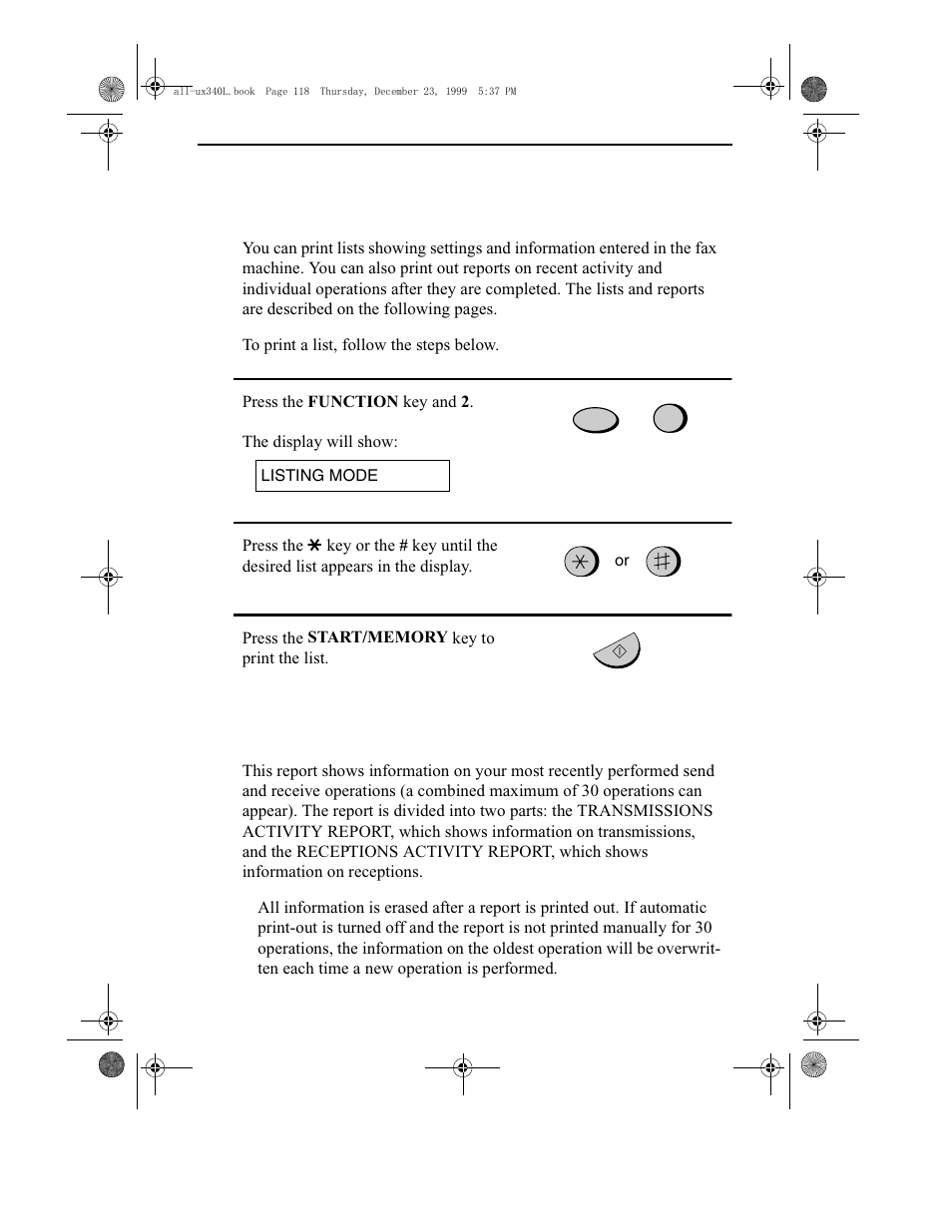 Printing lists | Sharp UX-340L User Manual | Page 120 / 155