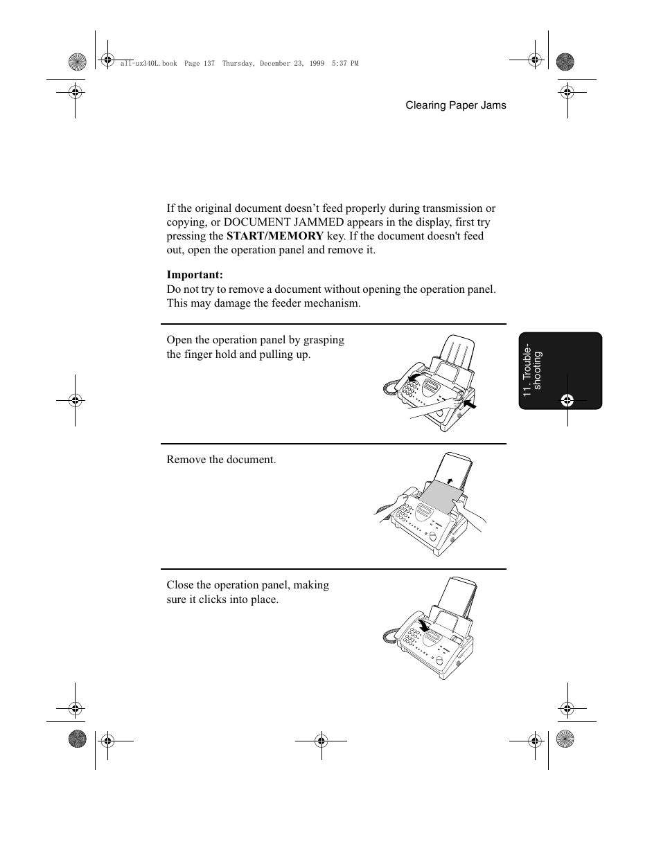 Clearing paper jams | Sharp UX-340L User Manual | Page 139 / 155