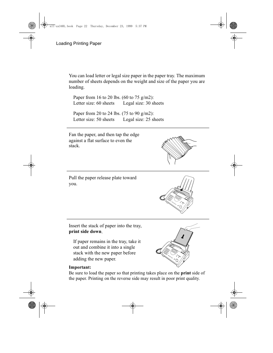 Loading printing paper | Sharp UX-340L User Manual | Page 24 / 155