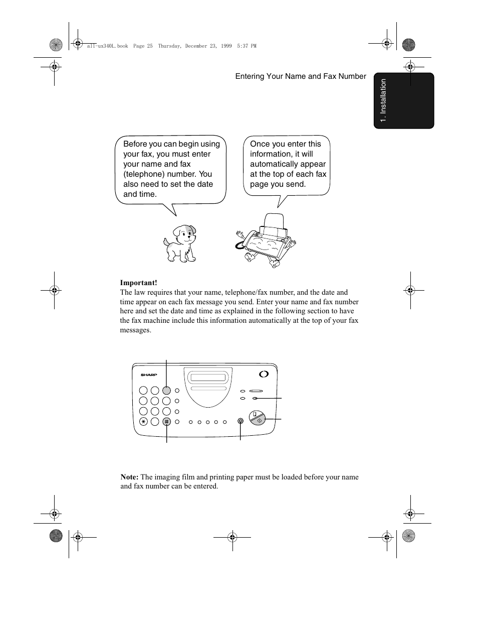 Entering your name and fax number | Sharp UX-340L User Manual | Page 27 / 155