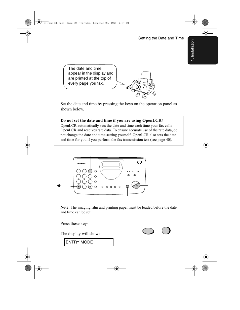 Setting the date and time | Sharp UX-340L User Manual | Page 31 / 155