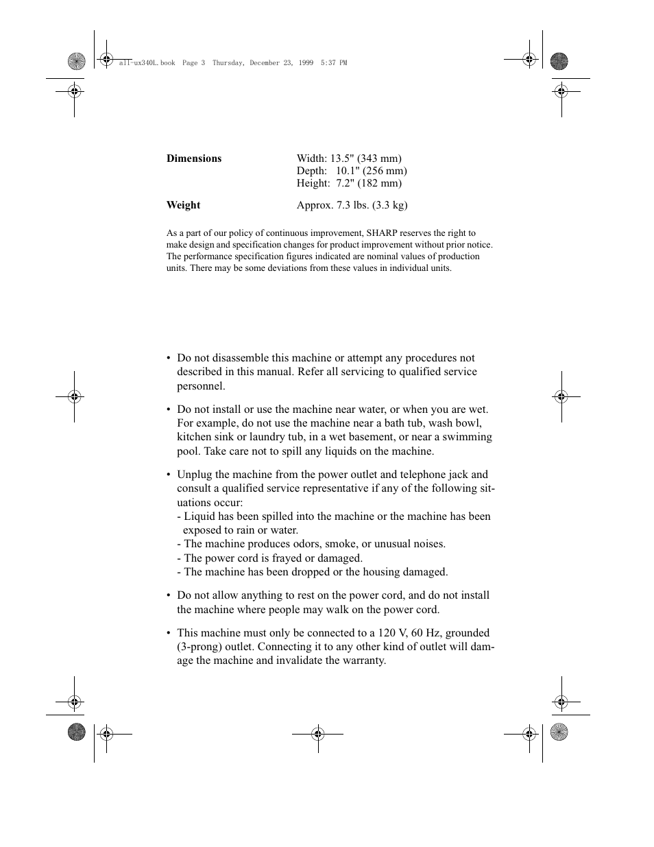 Important safety information | Sharp UX-340L User Manual | Page 5 / 155