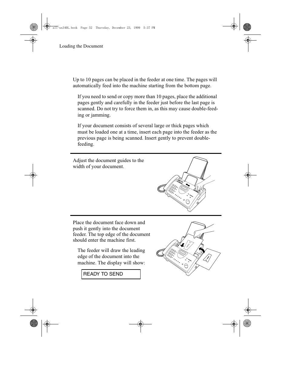 Loading the document | Sharp UX-340L User Manual | Page 54 / 155