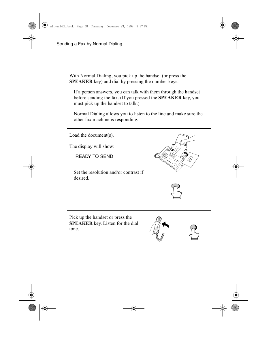 Sending a fax by normal dialing | Sharp UX-340L User Manual | Page 60 / 155