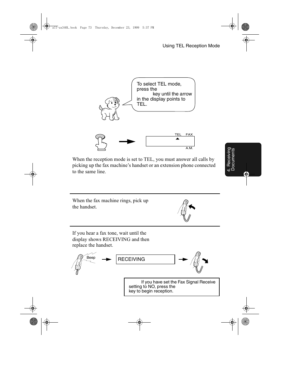 Using tel reception mode | Sharp UX-340L User Manual | Page 75 / 155