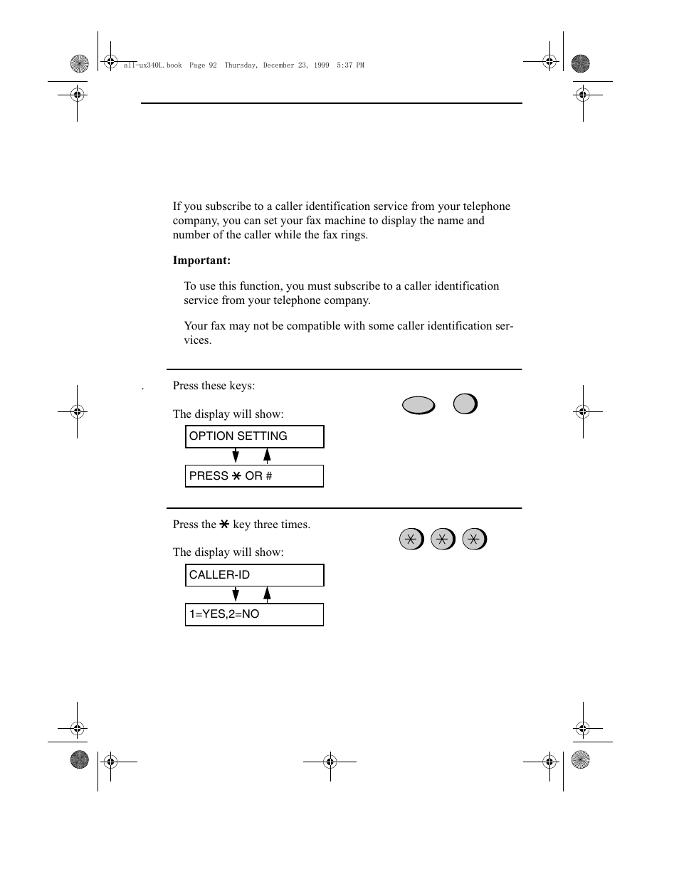 Special functions, Caller id (requires subscription to service) | Sharp UX-340L User Manual | Page 94 / 155