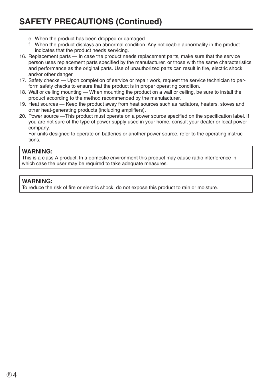 Safety precautions (continued) | Sharp PN-455 User Manual | Page 4 / 62