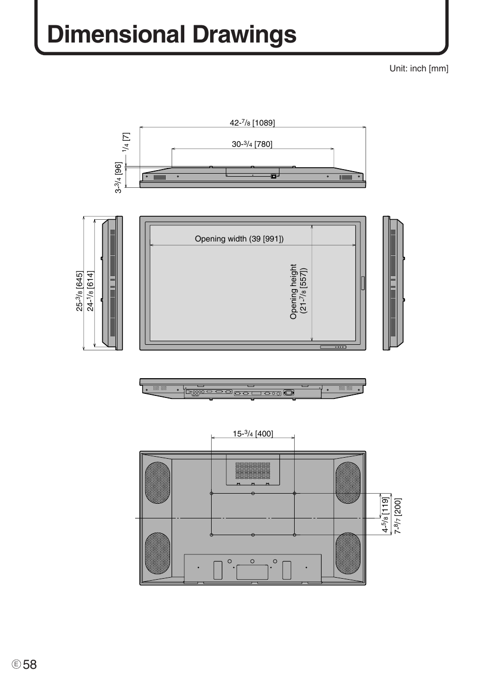 Dimensional drawings | Sharp PN-455 User Manual | Page 58 / 62