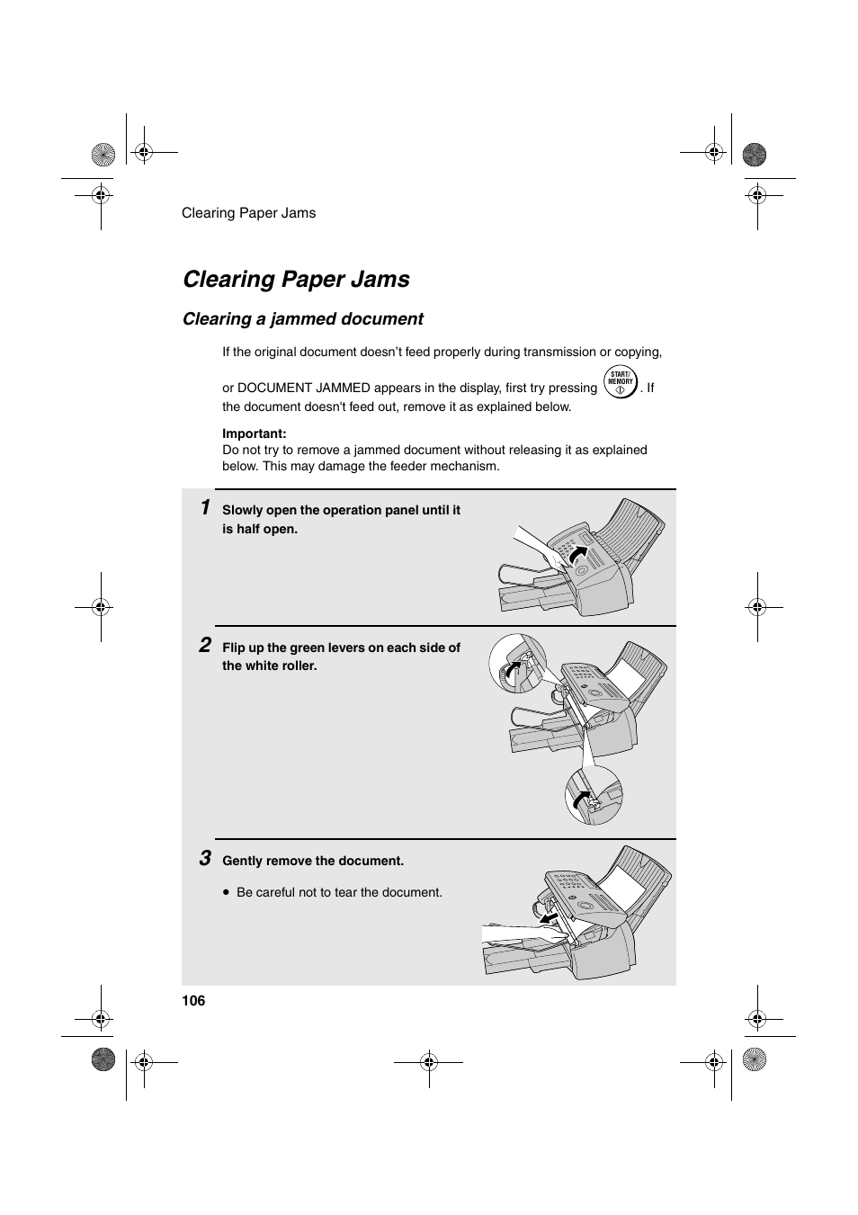 Clearing paper jams | Sharp FO-B1600 User Manual | Page 108 / 120