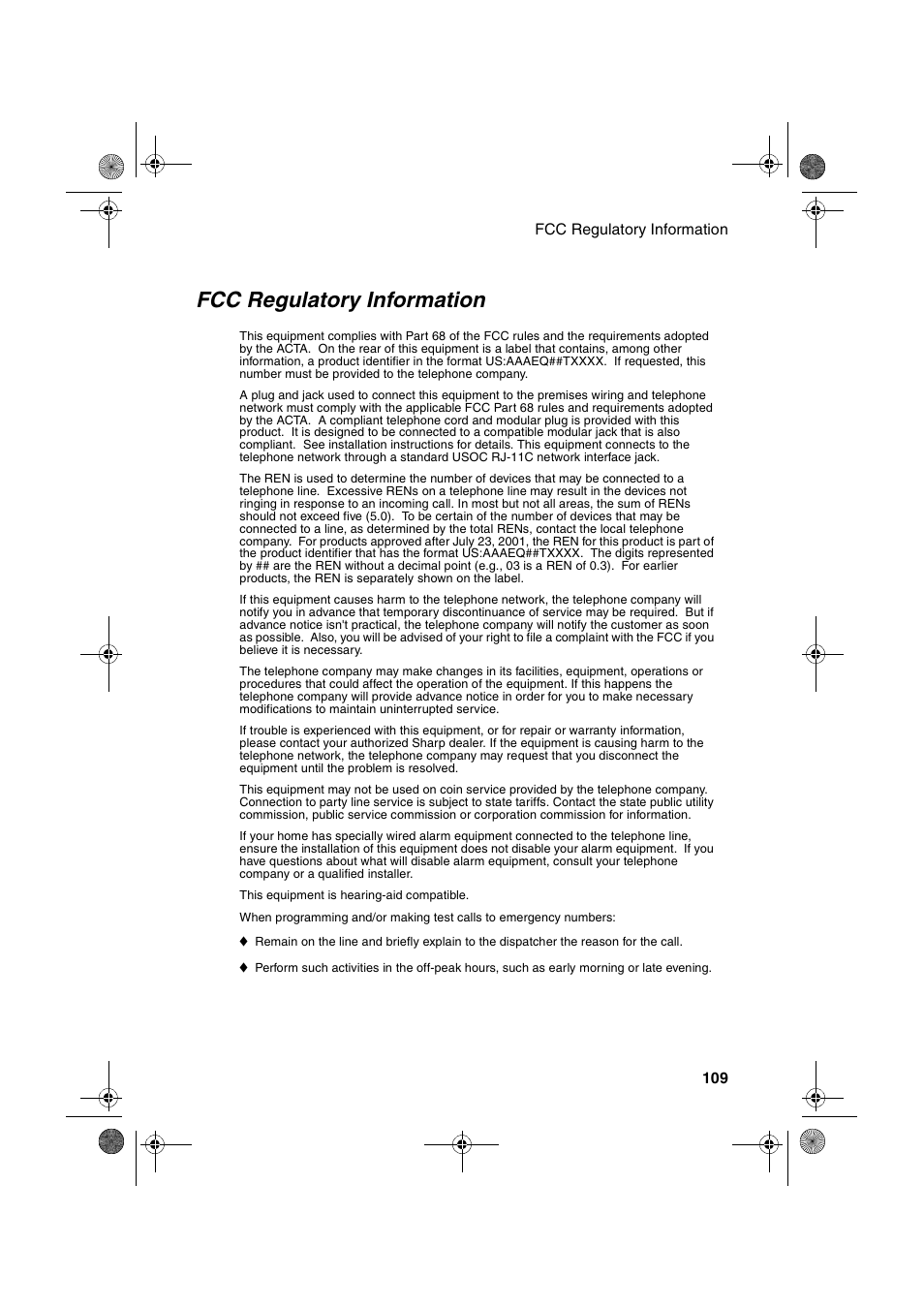 Fcc regulatory information | Sharp FO-B1600 User Manual | Page 111 / 120