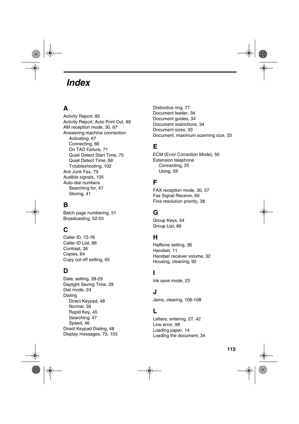 Index | Sharp FO-B1600 User Manual | Page 117 / 120