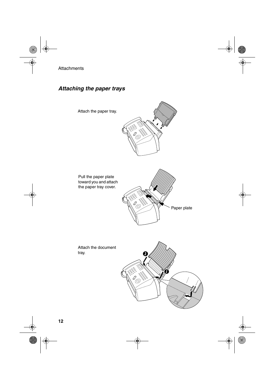 Attaching the paper trays | Sharp FO-B1600 User Manual | Page 14 / 120