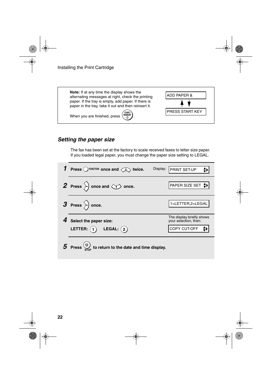 Setting the paper size | Sharp FO-B1600 User Manual | Page 24 / 120