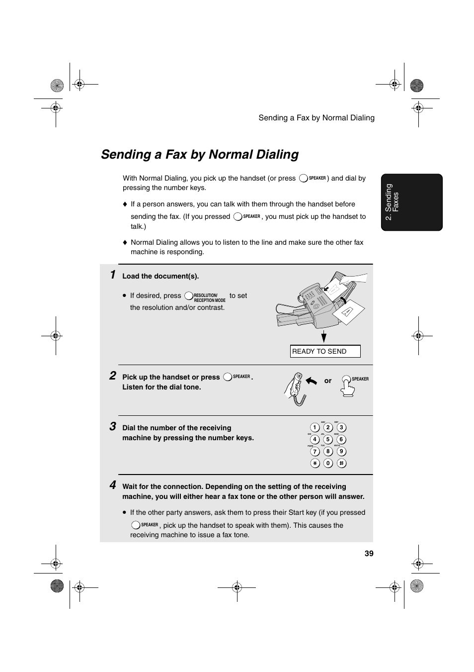 Sending a fax by normal dialing | Sharp FO-B1600 User Manual | Page 41 / 120