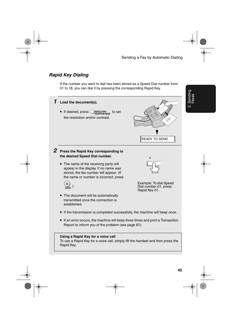 Rapid key dialing | Sharp FO-B1600 User Manual | Page 47 / 120