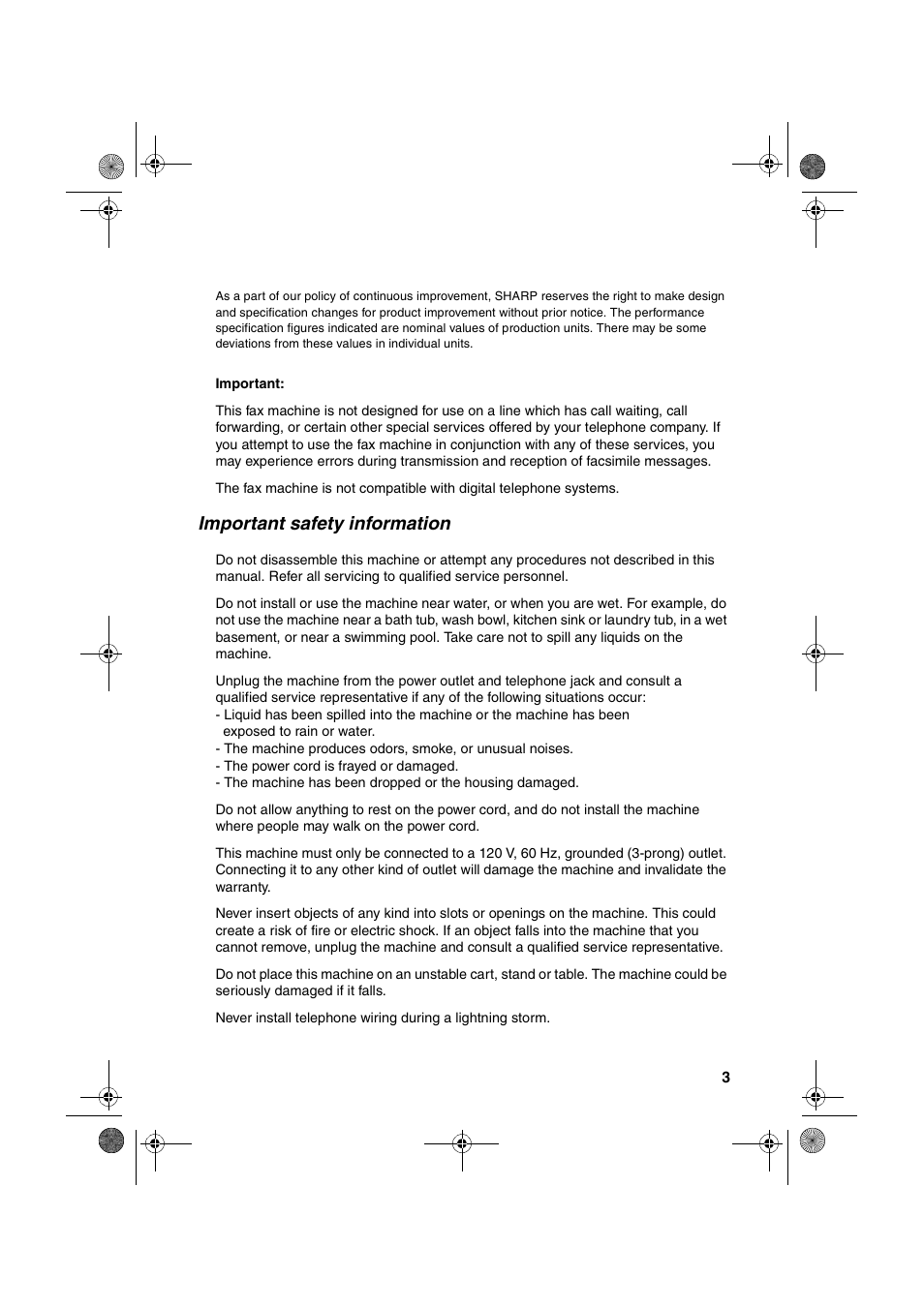 Important safety information | Sharp FO-B1600 User Manual | Page 5 / 120