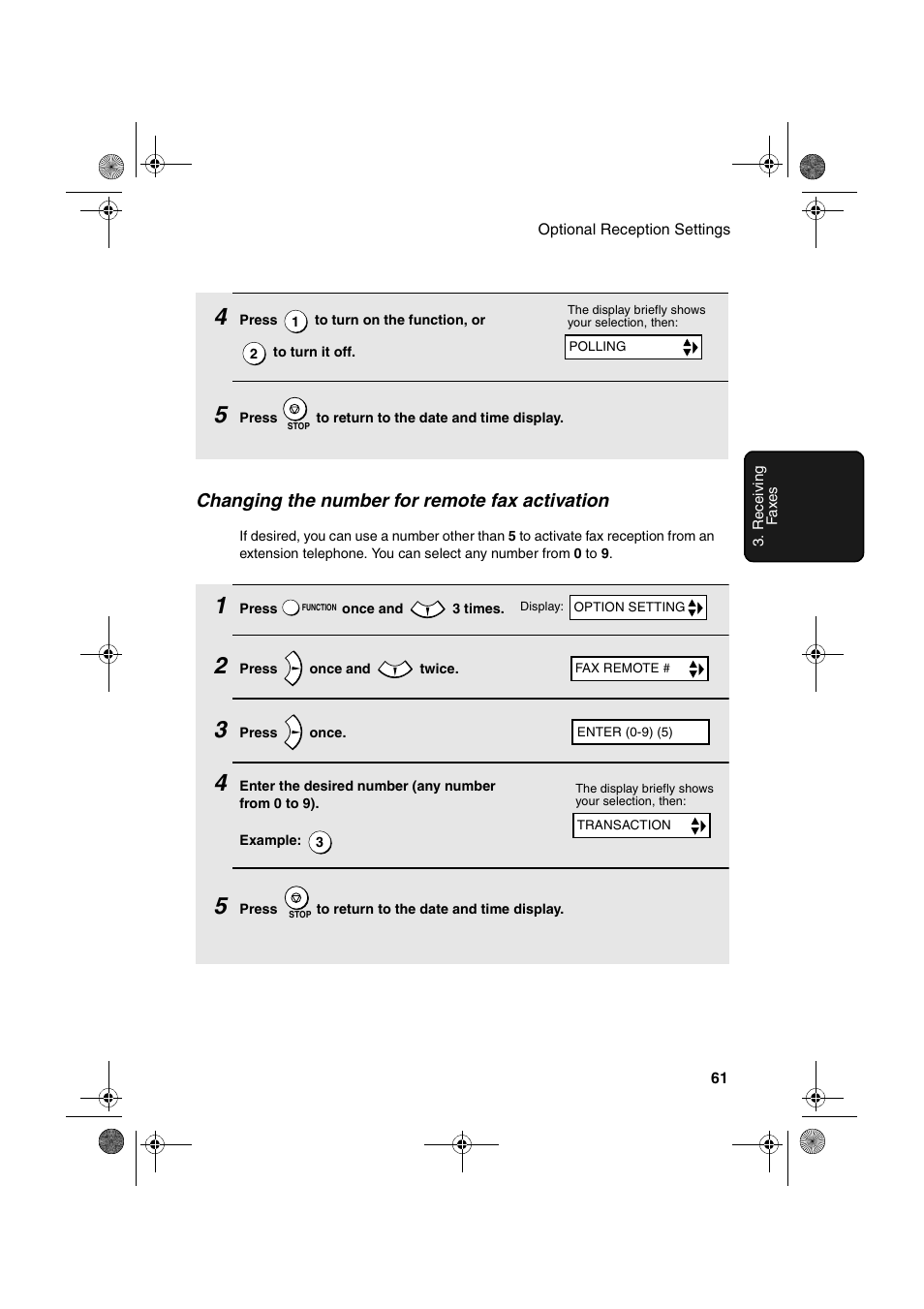 Changing the number for remote fax activation | Sharp FO-B1600 User Manual | Page 63 / 120