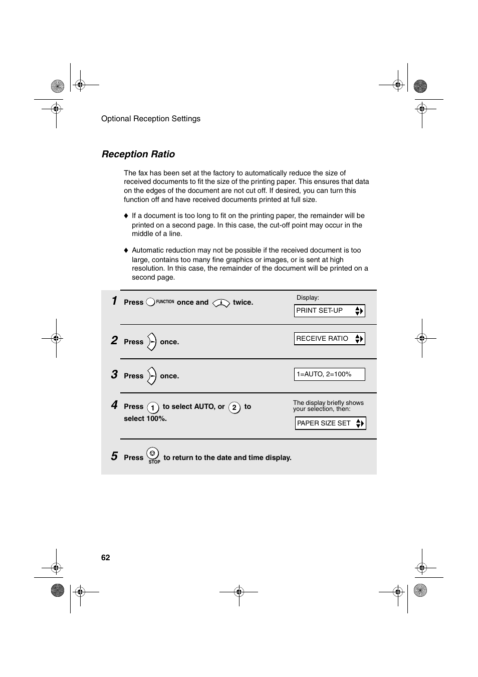 Reception ratio | Sharp FO-B1600 User Manual | Page 64 / 120