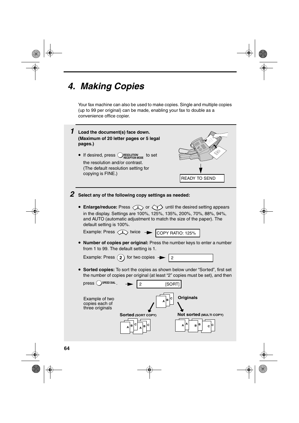 Making copies | Sharp FO-B1600 User Manual | Page 66 / 120