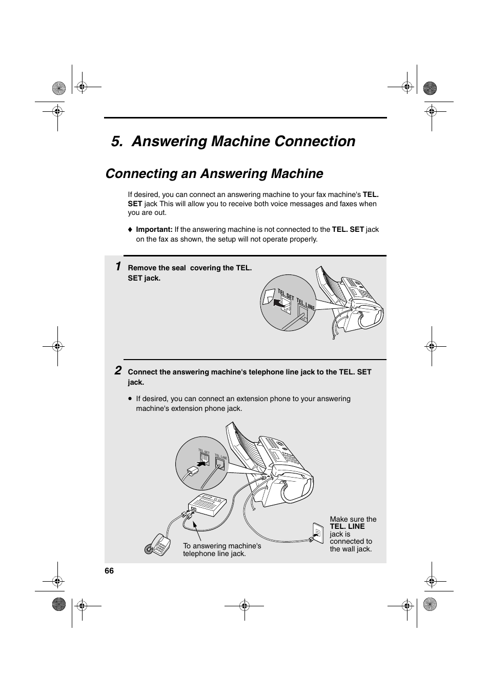 Answering machine connection, Connecting an answering machine | Sharp FO-B1600 User Manual | Page 68 / 120