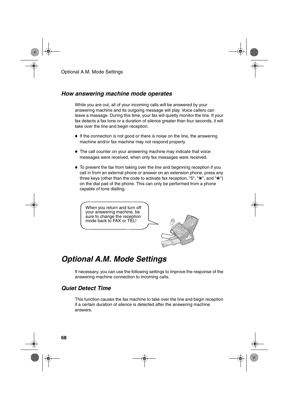 Optional a.m. mode settings | Sharp FO-B1600 User Manual | Page 70 / 120