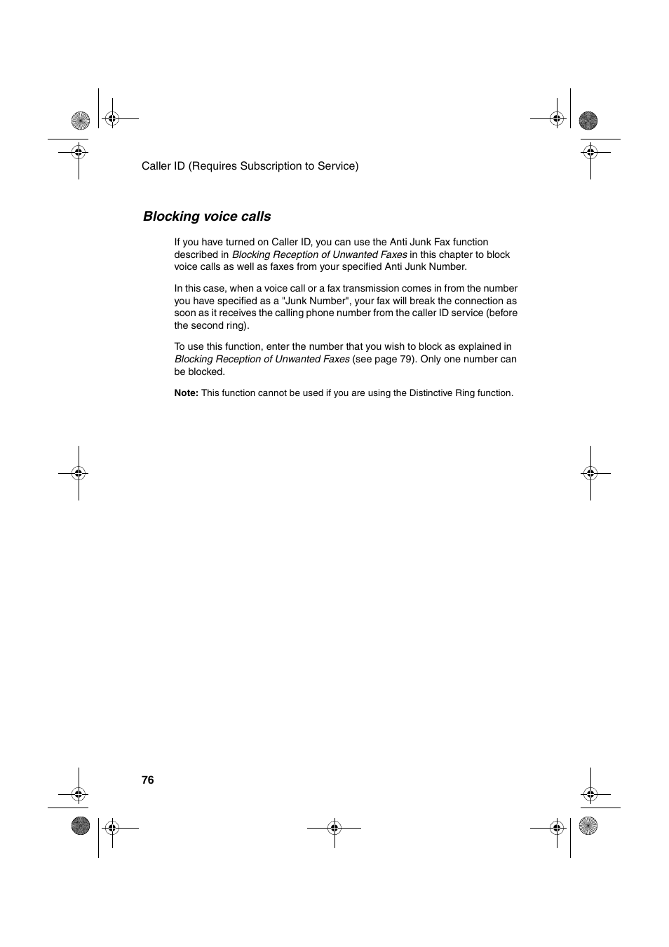 Blocking voice calls | Sharp FO-B1600 User Manual | Page 78 / 120