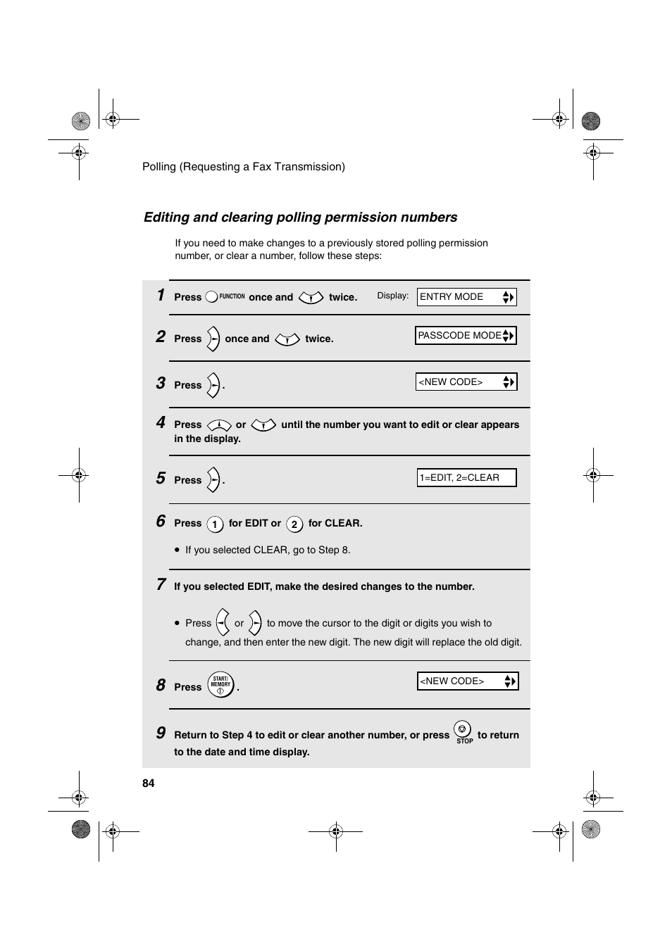 Editing and clearing polling permission numbers | Sharp FO-B1600 User Manual | Page 86 / 120