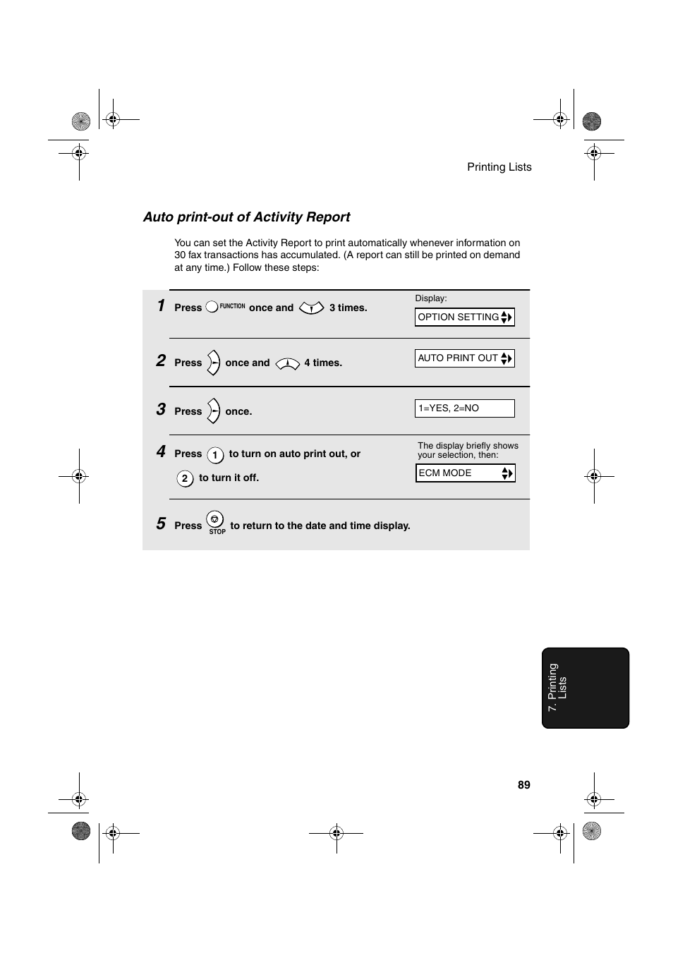 Auto print-out of activity report | Sharp FO-B1600 User Manual | Page 91 / 120