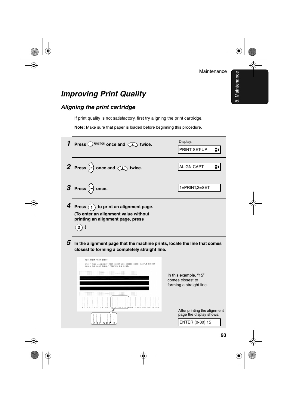 Improving print quality, Aligning the print cartridge | Sharp FO-B1600 User Manual | Page 95 / 120