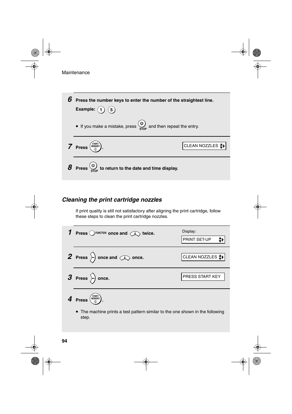 Cleaning the print cartridge nozzles | Sharp FO-B1600 User Manual | Page 96 / 120