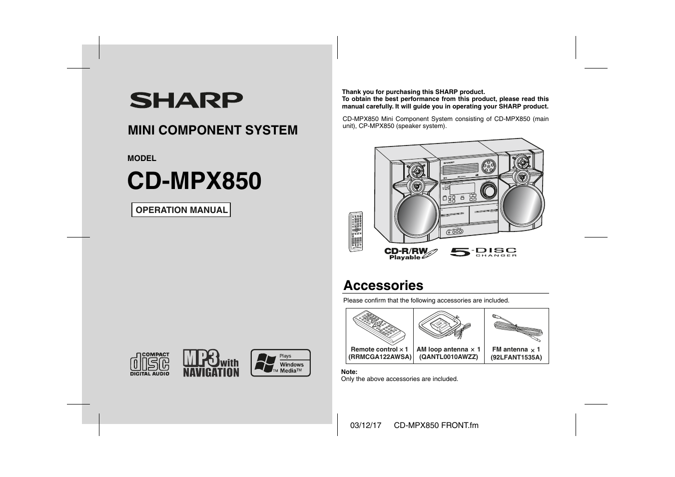 Sharp CD-MPX850 User Manual | 44 pages