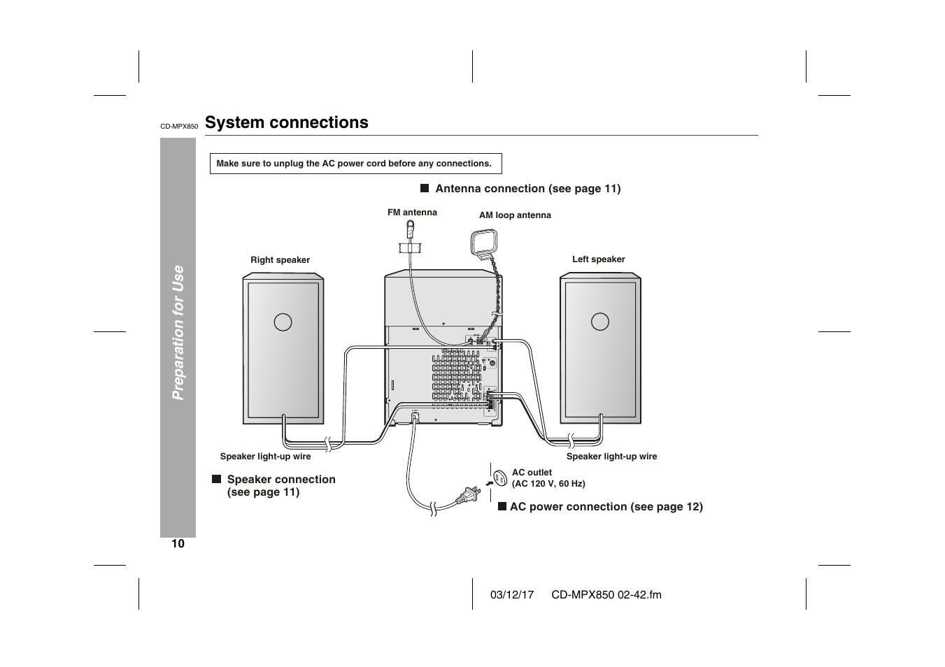 Preparation for use, System connections, Graphic | Sharp CD-MPX850 User Manual | Page 10 / 44