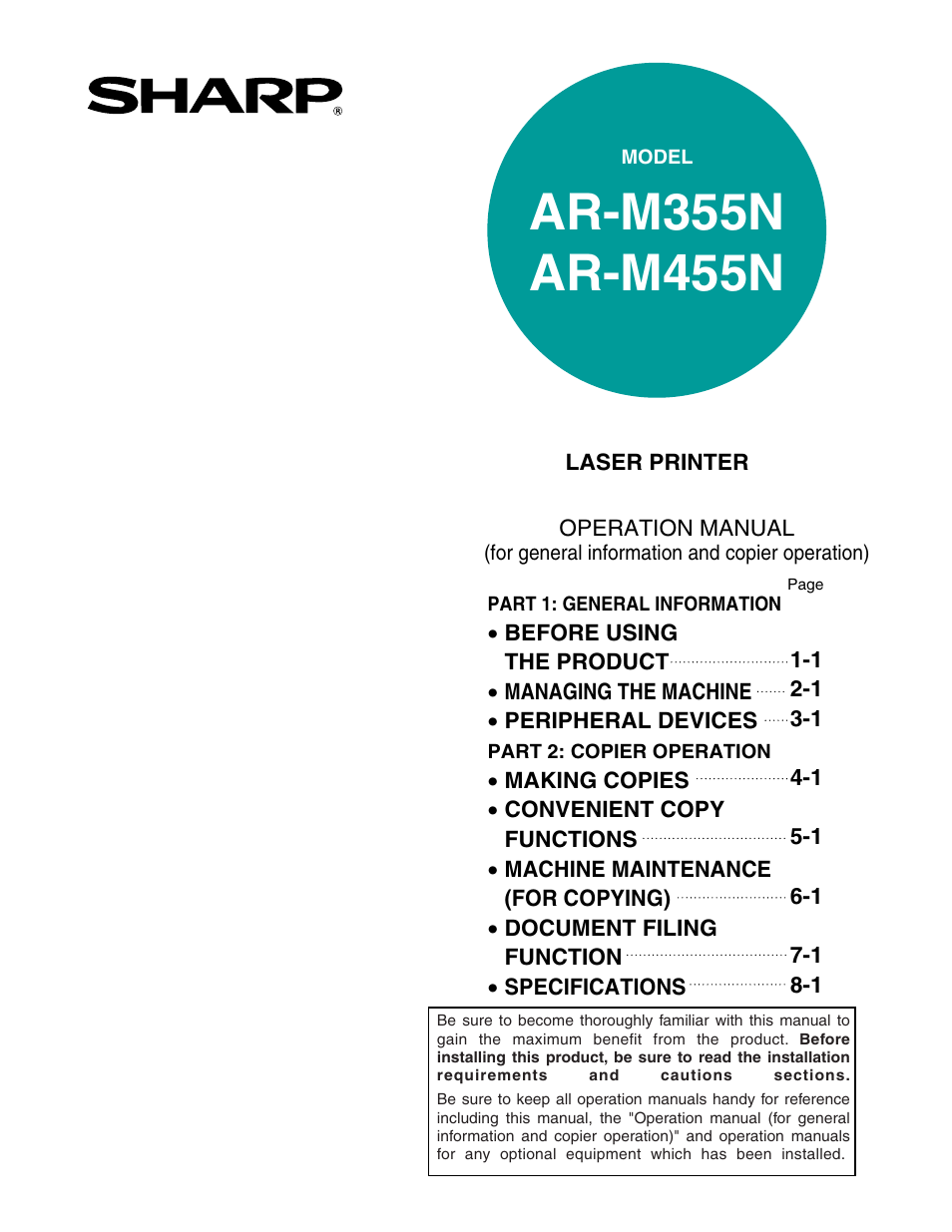 Sharp AR-M455N User Manual | 183 pages