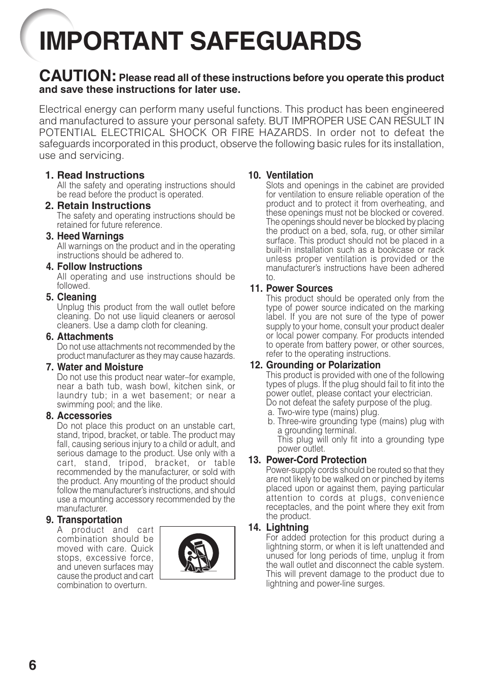 Important safeguards, Caution | Sharp PG-F320W User Manual | Page 10 / 72