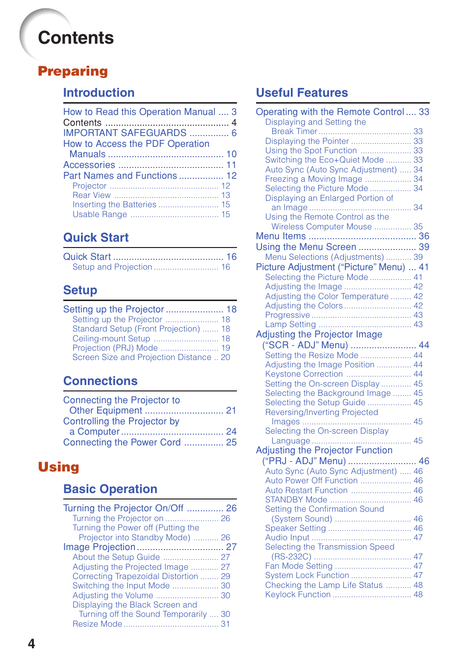 Sharp PG-F320W User Manual | Page 8 / 72