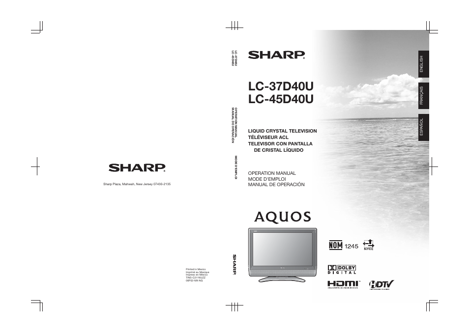 Sharp Aquos LC 45D40U User Manual | 54 pages