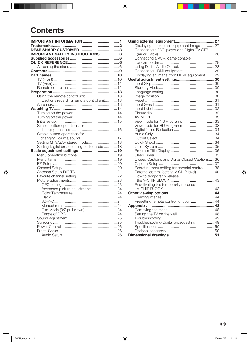 Sharp Aquos LC 45D40U User Manual | Page 10 / 54