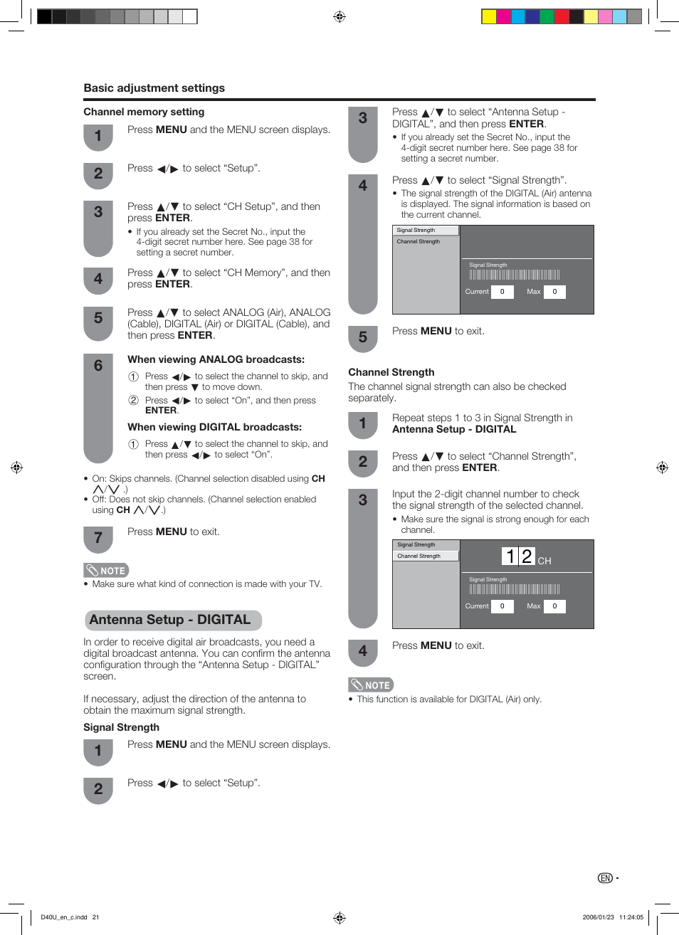 Antenna setup - digital | Sharp Aquos LC 45D40U User Manual | Page 22 / 54